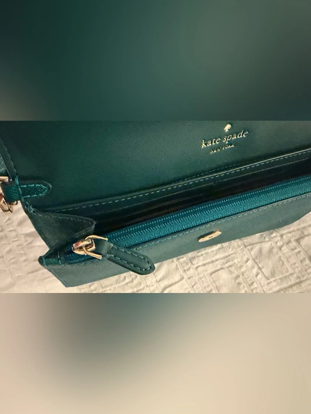 NWOT Kate Spade Glimmer Medium Flap Wristlet - Festive Teal Glitter